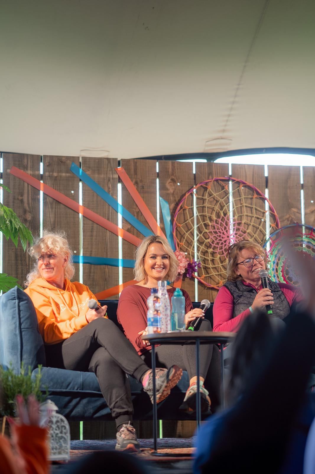 Cara speaking on a festival wellness panel